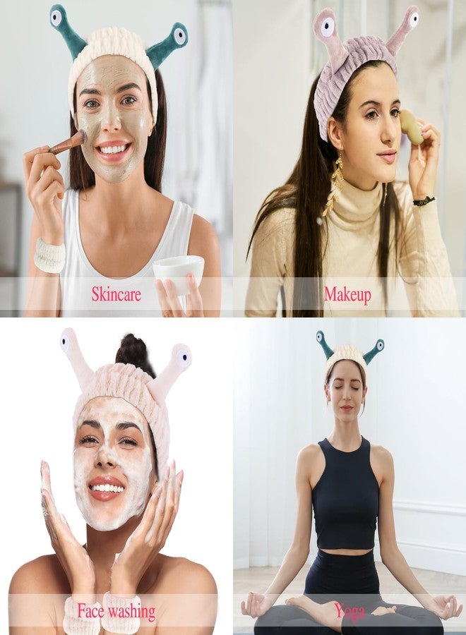 Atoden Snail Spa Set - Wristband & Headband for Face Washing, Cute Animal Design for Women & Girls - Beige, Khaki, Brown - Image 2